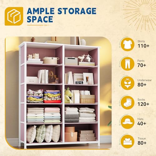 image for DWVO 10 Drawer Dresser - Fabric Storage Tower, Tall Chest Organizer Un