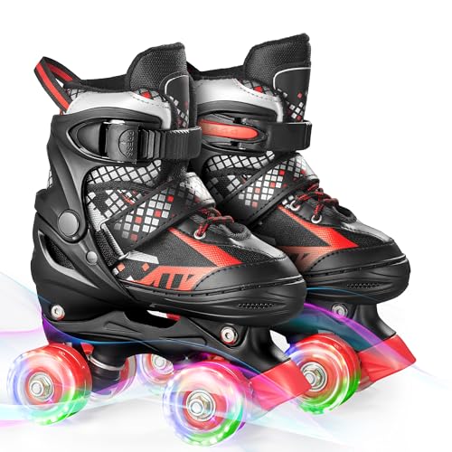 FWFX 2026 Upgrade Niños Patines de Ruedas para Niños Niñas Niños, 4 Tamaños Ajustable Patines Luminosos Patines Quad Patines Adecuado para Principiantes - Regalo de Cumpleaños para Niños Deportes de