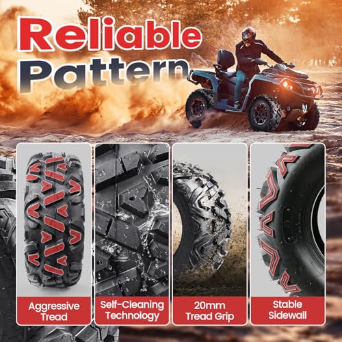 PROPARTS Set of 4 ATV UTV Tires 25x8-12 & 25x10-12 All-Terrain for Trail, Mud, Sand, Snow, 6Ply Heavy Duty Puncture-Resistant, Tubeless