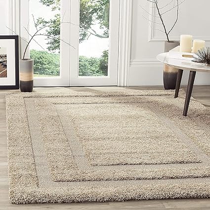 Image of Shaggy Rug for Bedroom Living Room 4X6 FEET Fluffy Plush Area Carpet with Non Slip Backing, Modern Cozy Floor Rug for Home Decor and Comfort (Beige Frame)