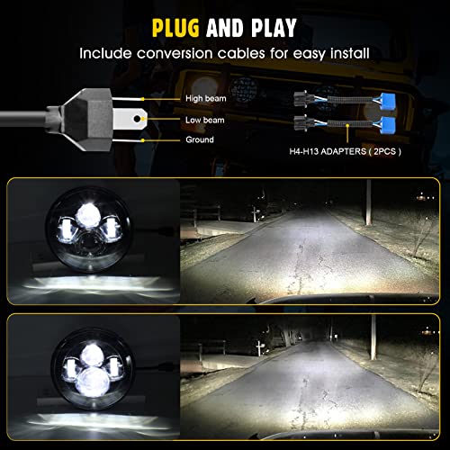 Drieaco 7'' Round Led Headlight 4 Inch Fog Lights Assembly High Low Beam Compatible With Jeep Wrangler [H4 Plug N Play] 2007-2017Jk Hummer H1 H2 #TOP5