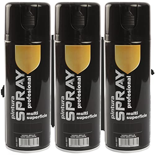 H HANSEL HOME Pintura Spray Negro Brillo 400 Ml - Pack de 3 Unidades