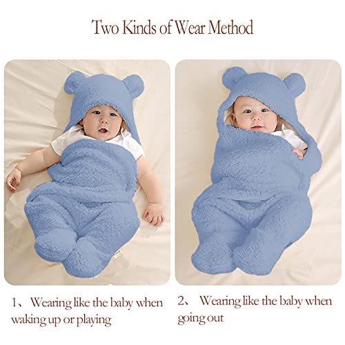 Baby Swaddle Blanket Boys Girls Cute Bear Plush Essential Receiving Blanket Ultra-Soft Newborn Registry Sleeping Wraps for Infant 0-6 Months - Blue
