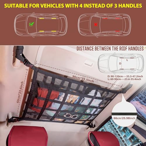 Kaskawise SUV Car Ceiling Cargo Net Pocket,35.4\"x23.6\" Double-Layer Mesh Car Roof Storage Organizer for Ford,F150,Jeep,Honda CRV,RAV4,Van Organizers and Storage,Camping Accessories - Thumbnail 3