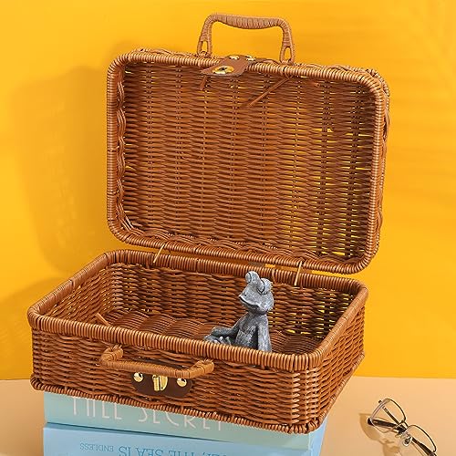 BEIJIALY Weiden-Picknickkorb, Retro-Weidenkorb, Rattan-Koffer, Aufbewahrungskorb, Gewebter Korbgeflecht, Vintage-Koffer, Gewebter Aufbewahrungskorb, Requisitenbox, Geschenkkorb für Camping,(M)
