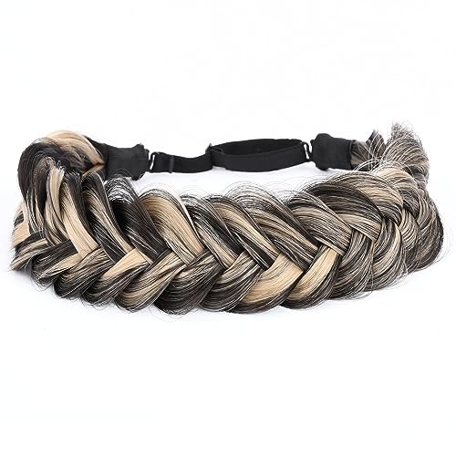 Gledola messy Synthetic Hair Braided Headband Classic Chunky Wide Plaited Headband for Women Girl Beauty (Highlighted Deep Brown)
