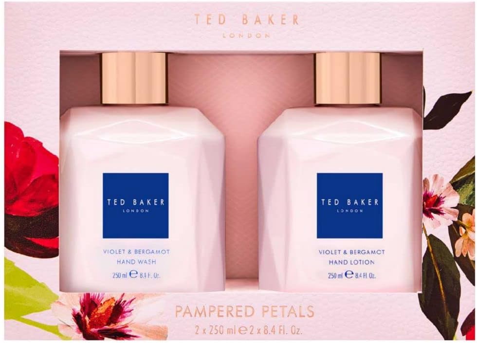 TED BAKER PAMPERED PETALS VIOLET & BERGAMOT HANDCARE GIFT SET - HAND WASH AND HAND LOTION -