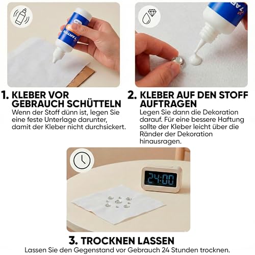 Schmuckkleber Extra Stark Transparent 80 ml – Rhinestone Glue für Stoff | Schmucksteinkleber Wasserfest | Stoffkleber Textilkleber für Strasssteine, Perlen, Glitzersteine Kleben auf Stoffe, Kleidung