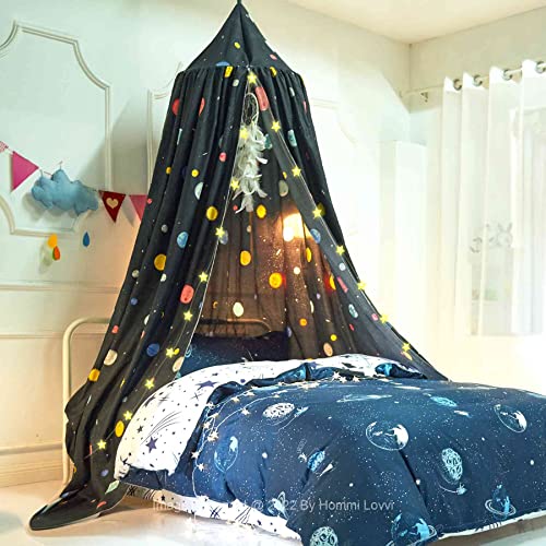 Hommi Lovvi Space Planets Print Kids Bed Canopy, Girls Princess Bed Canopy Dreamy Room Decor, Soft Hanging Reading Nook Play Tent Canopy, Extra Large Full Size Bed Canopy With String Light #TOP1
