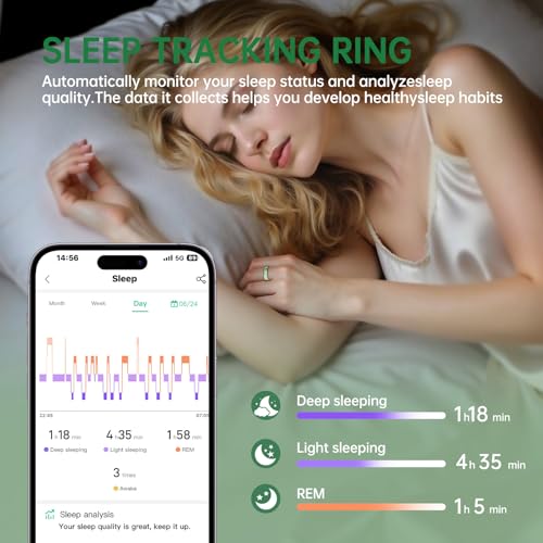 Image of Smart Ring for Women & Men, Health Tracker Ring with Heart Rate, Blood Oxygen,Blood Pressure, IP68 Waterproof Fitness Ring, Sleep Tracker for iPhone and Android, No APP Fee (Green, 9#)