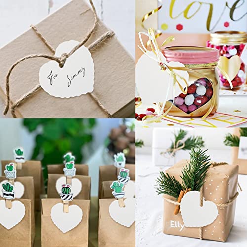 G2PLUS 100PCS Blank Heart-Shaped Kraft Gift Tags with String for Weddings and Valentine's Day