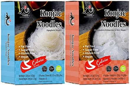 YUHO Shirataki Konjac Angel Hair Pasta and Rice Variety, Vegan, Low Calorie Food, Gluten Free, Fat Free, Keto Friendly, Low Carbs, Holiday Gifts, Healthy Diet 107.22 Oz