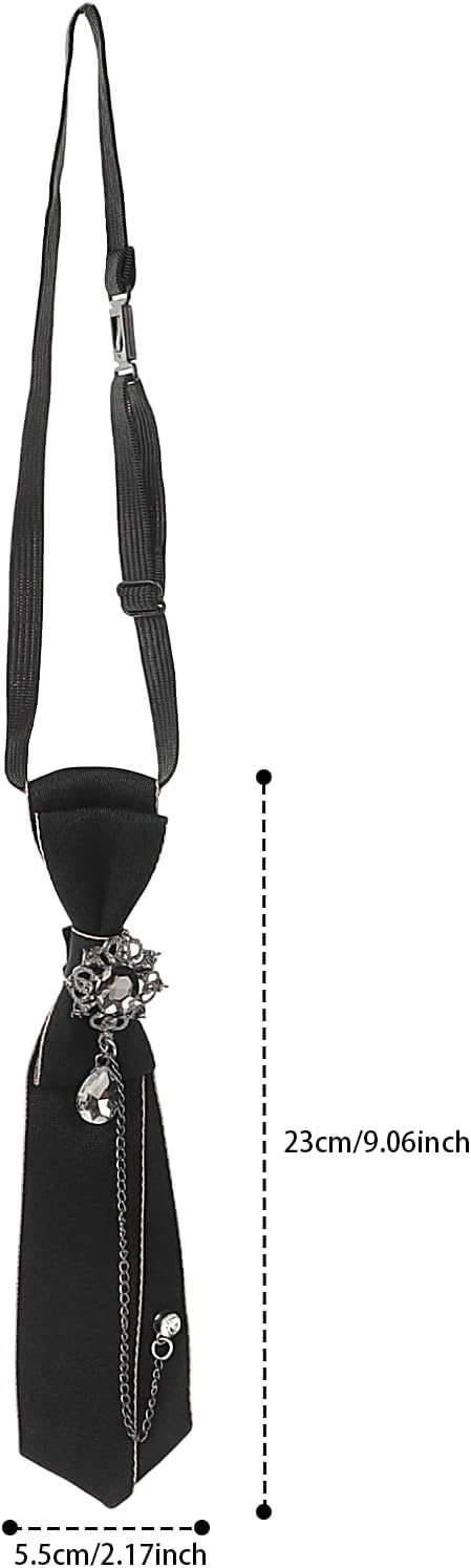 OhMill Bow Tie for Women Rhinestone Gothic Bowtie Gothic Pre-Tied Necktie with Crystal Pendant for Prom Performance Casual
