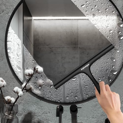 Anjinwiper Duschabzieher, Abzieher Dusche 10″, Streifenfreier Fensterabzieher für Dusche mit Halterung für Badezimmer Fenster Autoglas Spiegel, Schwarz