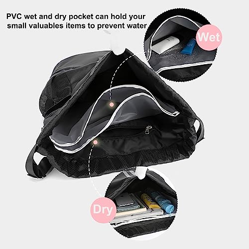 Swim Bag Drawstring Backpack with Wet Pocket Shoe Warehouse String Bag Sackpack for Beach Swimming Pool Gym Sports (Rose)3