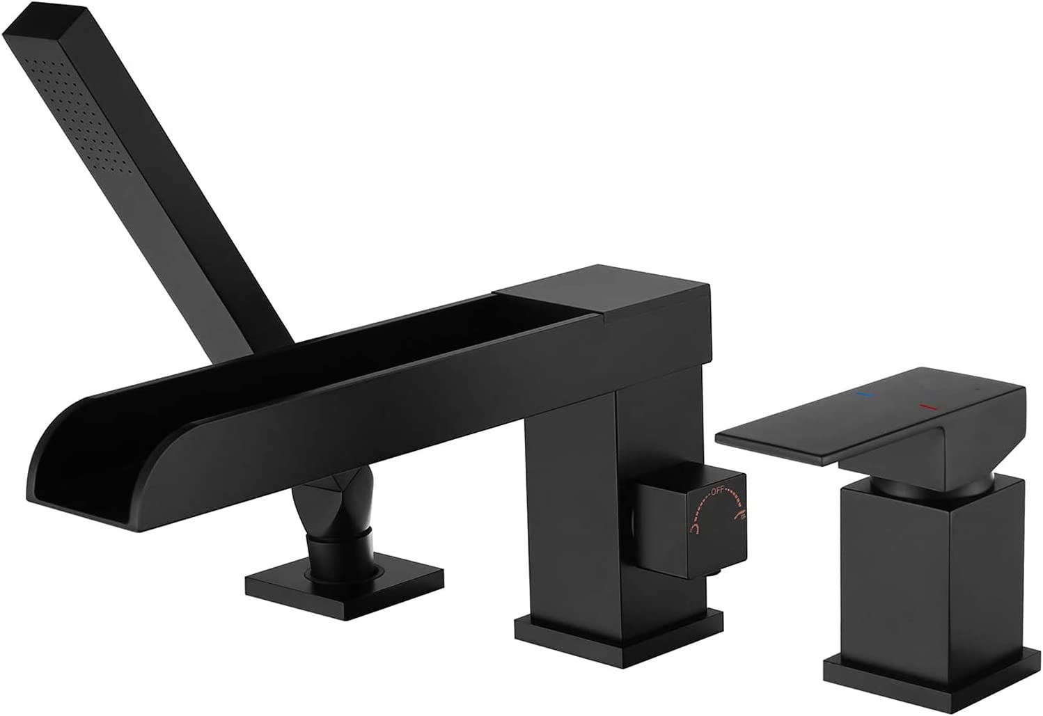 Robinet de baignoire cascade noir mat à 3 trous avec douchette