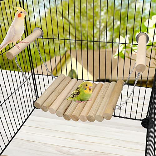 Litewoo Escada de madeira com gaiola de rede, acessórios para papagaio, periquito, calopsita, periqu