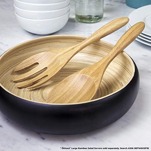Dehaus® Large 30cm Stylish Handmade Bamboo Fruit Bowl, Wooden Salad Serving Bowl, Modern Wood Bread Basket, Big Round Bowls (Black, Grey, White, Sage)
