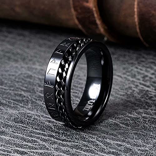 King Will 8mm Black Spinner Ring Cuban Chain Viking Runes Ring Stainless Steel Rotatable Wedding Ring 7 by King Will - Used condition - Image 2