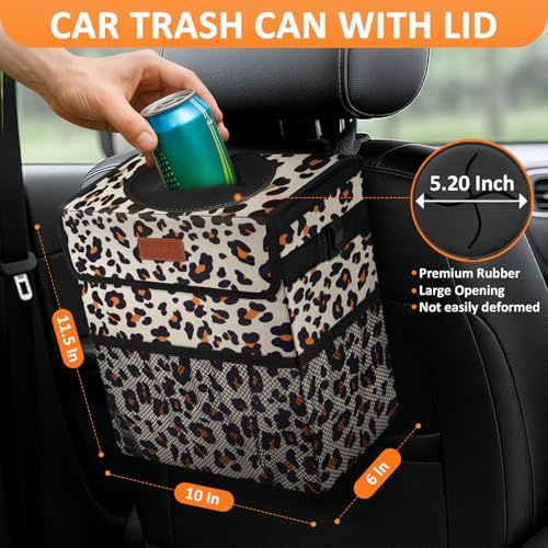 Image of Vankor Cute Car Trash Can for Car, Car Accessories for Interior Leak Proof Car Can Trash Bag Hanging Waterproof Automotive Vehicle Car Garbage Cans Leopard Print Pattern