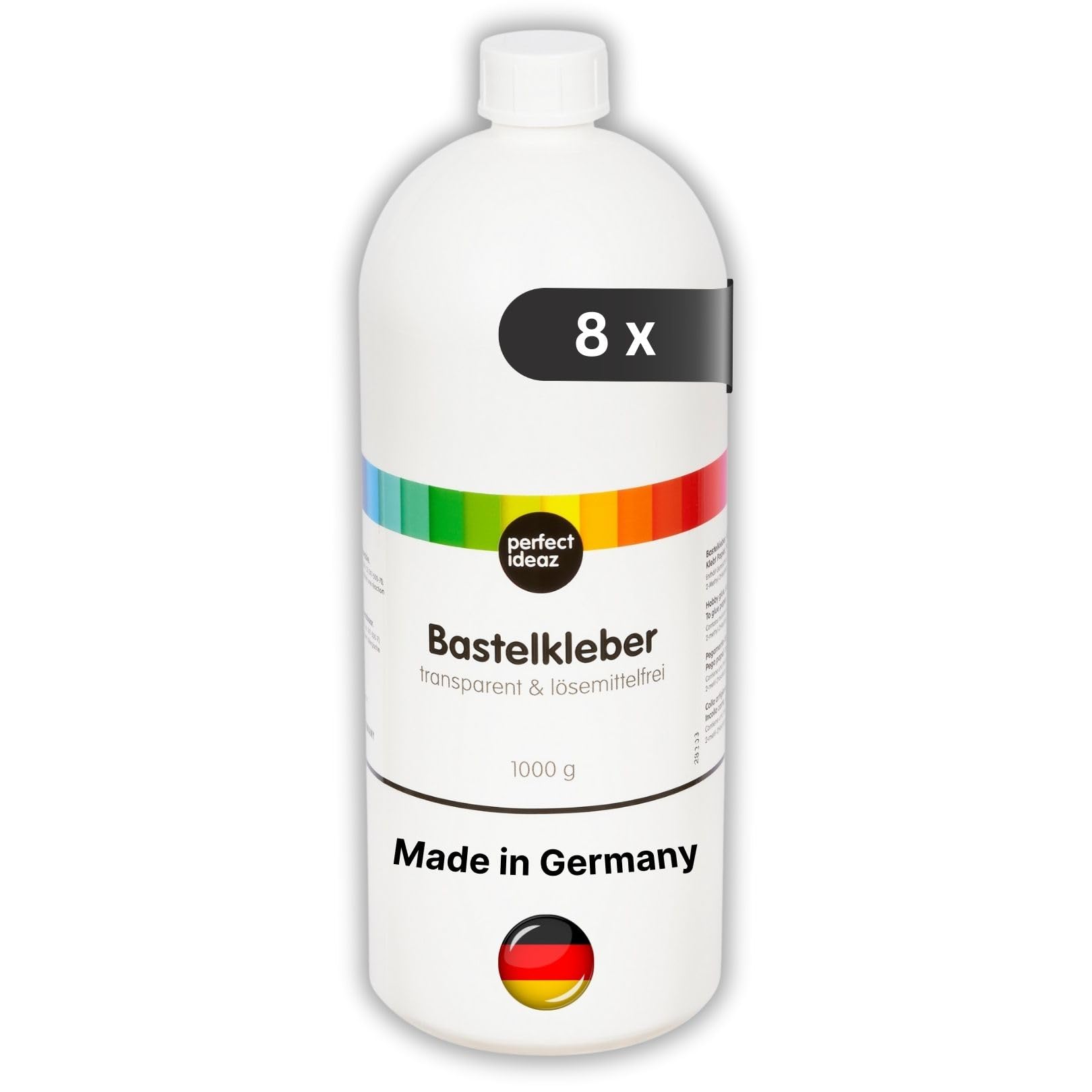 perfect ideaz - colla per il fai da te da 8 x 1000 g (8 x 1 kg), collante trasparente, privo di solventi, lavabile, liquido, idrosolubile, ad asciugatura rapida, per progetti scolastici
