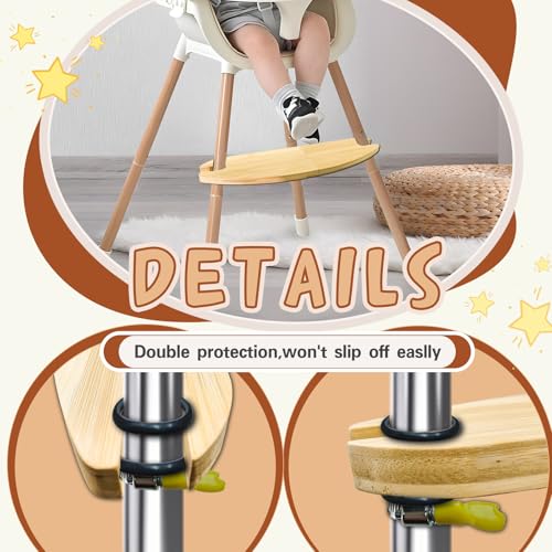 Image of High Chair Footrest High Chair Adjustable Foot Rest Baby Wooden Bamboo Board Equipped with Suitable Rubber Rings. Adjustable Clip. Suitable for Various Baby Footrests