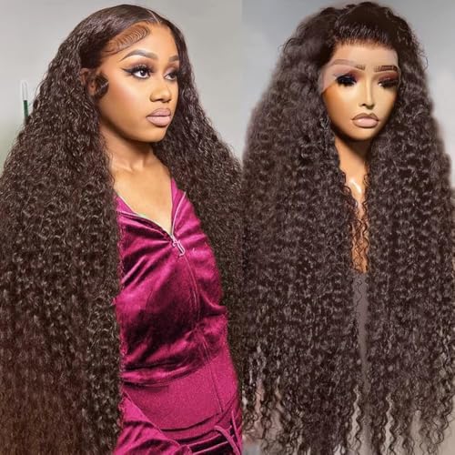 Gaoshi 30 Inch Chocolate Brown Deep Wave Lace Front Wigs Human Hair 200 Density 13x6 HD Lace Frontal Wigs Wet and Wavy Curly Brown Color Human Hair Glueless Wig For Women Pre Plucked