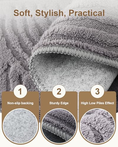 Tapis de salon lavable gris uni Carvapet 152x213 cm antidérapant - 4