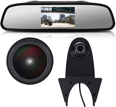Third Roof Brake Lamp car Backup Camera Replacement for VW Crafter T5 Benz Sprinter vito Viano Citroen Dacia Fiat Ford Hyundai Isuzu Iveco Mitsubishi Nissan Seat Skoda Toyota+4.3" Reverse Mirror