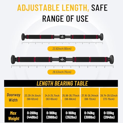 Image of PulseIT Bar Pull Up Bar For Home Workout Max Load 100Kg Chin Up Bar Gym Accessories Door Way Adjustable Hanging Rod Anti-skid Grip, Strength Training Exercise Bar Pullup Bar