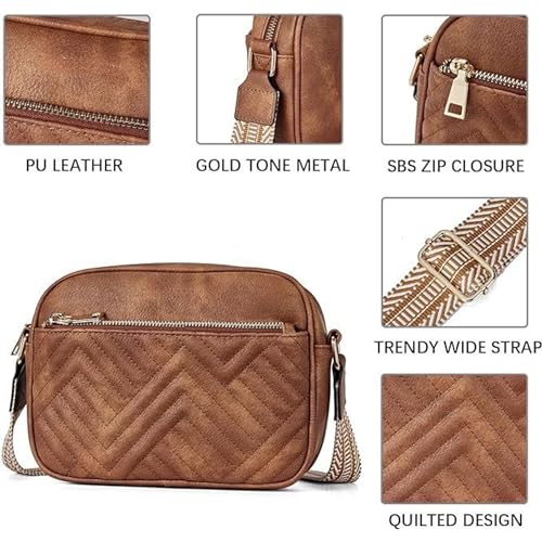 Quilted Crossbody Bags for Women Vegan Leather Purses Small Shoulder Handbags with Wide Strap2