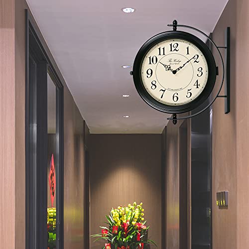 BESTIME 66264B 16-Inch Double Sided Metal Wall Clock with Black Frame.Sturdy Frame,Easy Read,Garden,Home Décor,Indoor,Outdoor,Farmhouse,Yard,Station,Office,Photography Props. - Image 3
