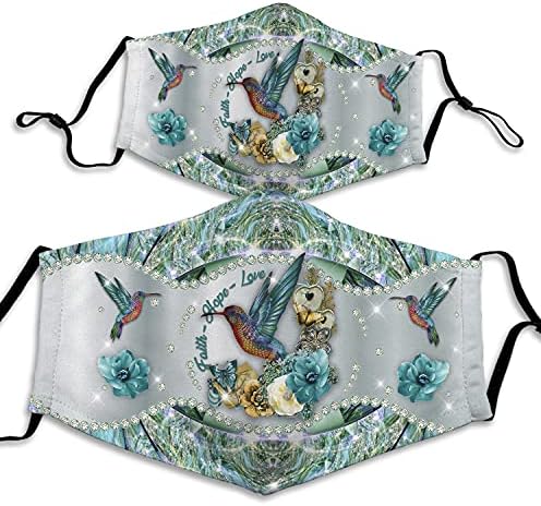 1PCS Faith Love Hope Hummingbird with Butterfly Flower Cloth Face Mask Bling Rhinestone 3D Mouth Cover