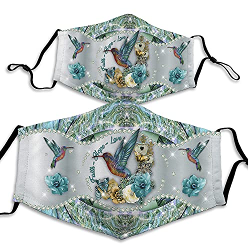 1PCS Faith Love Hope Hummingbird with Butterfly Flower Cloth Face Mask Bling Rhinestone 3D Mouth Cover