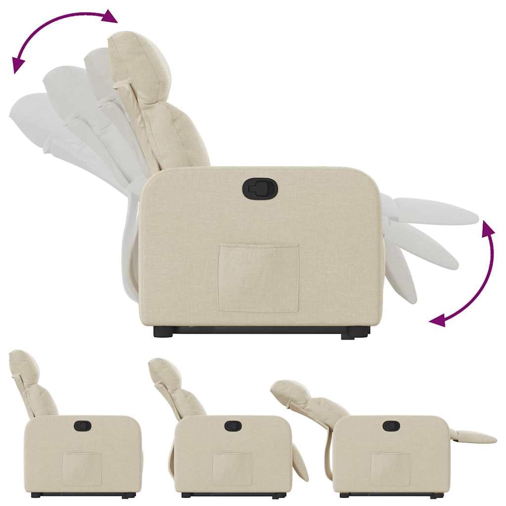 Sillón elevador reclinable de tela color crema con motor eléctrico y reclinación manual, asiento acolchado y marco estable, función de elevación para personas mayores, máxima