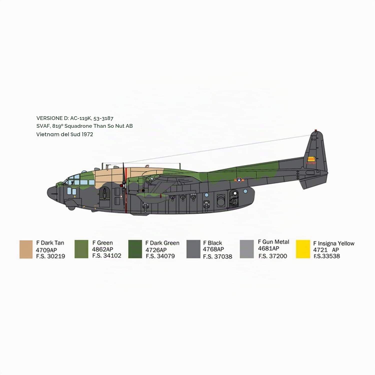 Italeri - 1468 AC-119K Stinger, Scala 1:72, Plastic Model Kit, Modello in Plastica da Montare, Modellismo