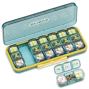 OFIDUS 21 Cellen 3 Keer per Dag Wekelijkse Pillenorganizer – Vochtbestendig Dagelijks Schattig Pillendoosje, Verwijderbare cel 21 Dagen Pillendoosje voor Reizen en Sieraden (Blauw)