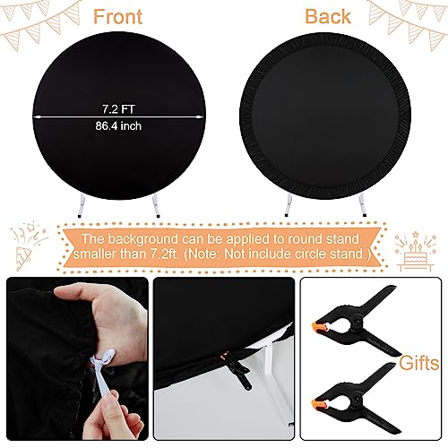 Image of Black Round Backdrop Cover Circle Arch Photography Party Balloon Background 7.2ft Birthday Backdrop for Halloween Party Baby Shower Decor