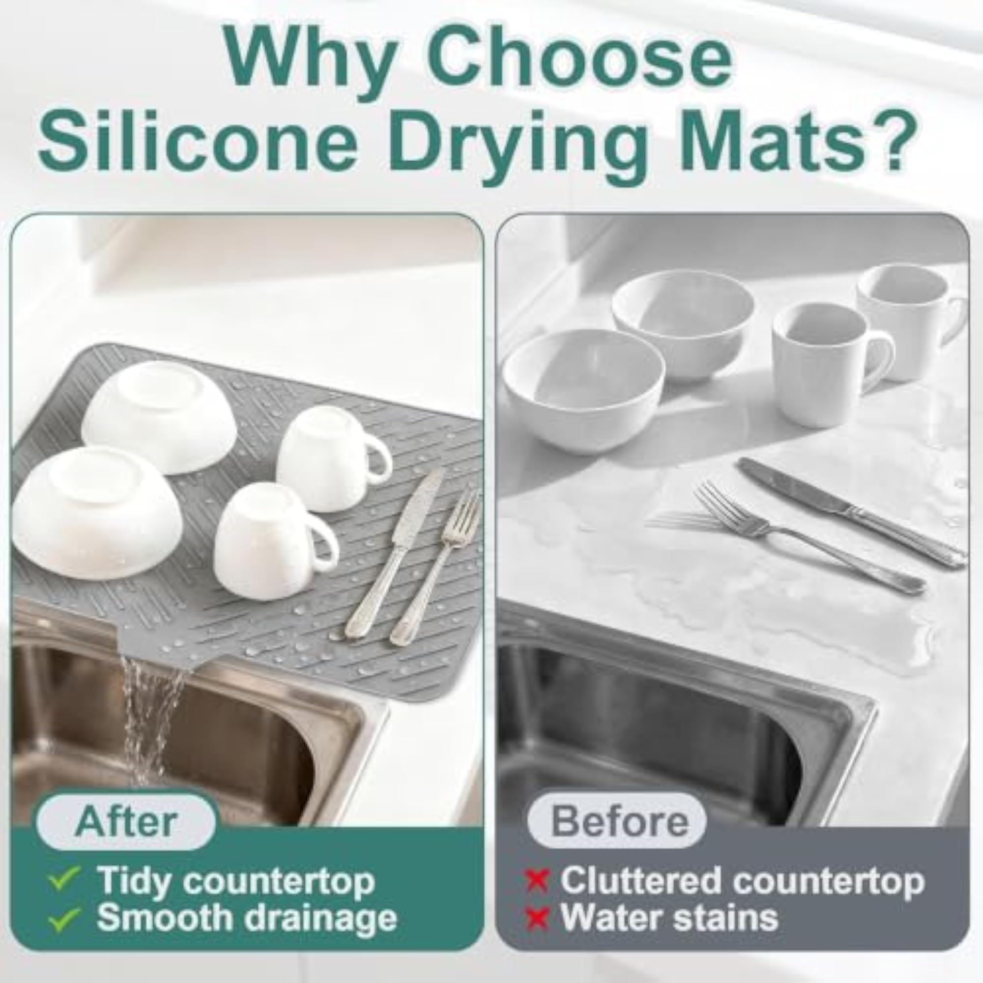 Dish Drying Mat for Kitchen Counter, Absorbent & Reusable
