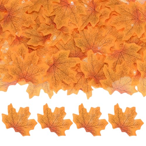 M METERXITY 200-Pack Artificial Maple Leaves, Fake Fall Leaves Faux Autumn Leaves for Thanksgiving/Wedding/Party/Wreaths Decor/Scrapbooking Crafts [Fall Yellow]