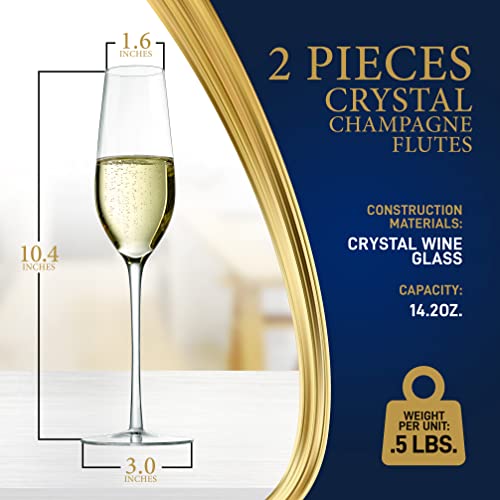 Nutrichef 7Oz Crystal Champagne Flutes - Set Of 2 Elegant Tall Long Stem Clear Stemmed Glass Drinkware W/Narrow Rims, Seamless Bowl, Lead-Free, Dishwasher Safe Sparkling Wine Stemware #TOP6