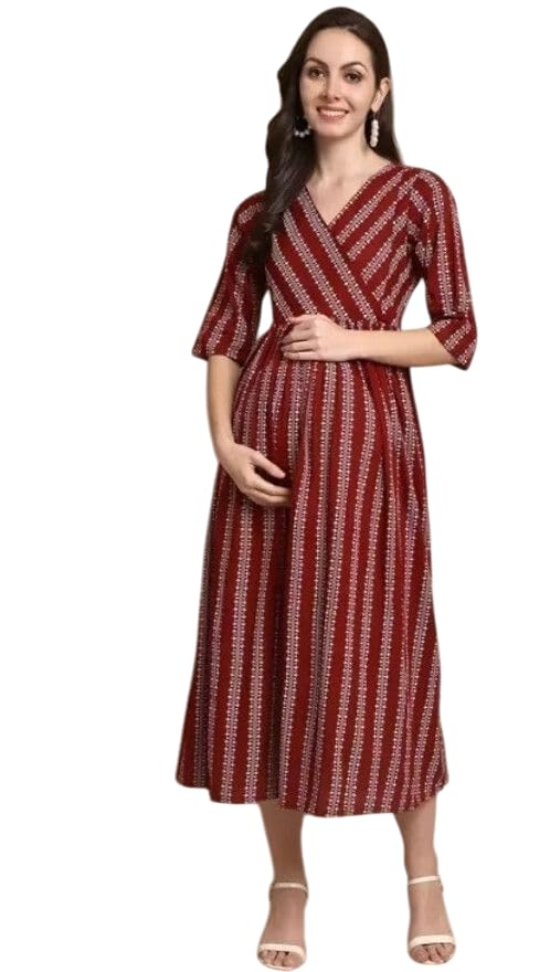 khejal Comfortable Maternity Gown for Women | Pure Cotton Floral Printed Feeding Kurti with Hidden Zippers | Stylish Pregnancy & Nursing Wear-picture-14