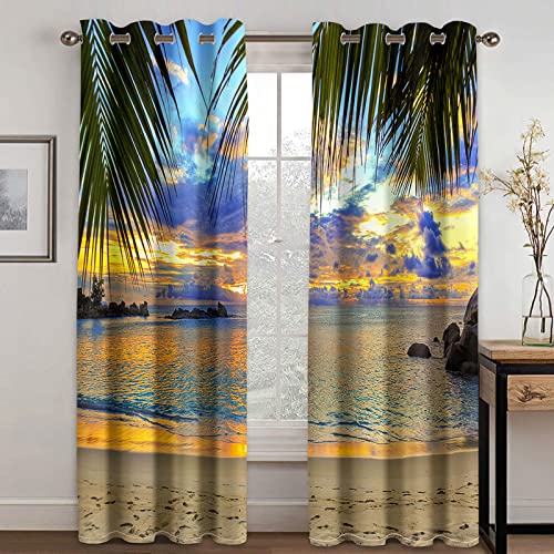Boys Bedroom Curtains Blackout 100X140cm Long 2 Panels - 3D Printed Beach Scenery Pattern - Super Soft Thermal Insulated Eyelet Ring Top Curtains For Living Room Home Decoration Boys Bedroom Curtains Blackout 100X140cm Long 2 Panels - 3D Printed Beach Scenery Pattern - Super Soft Thermal Insulated Eyelet Ring Top Curtains For Living Room Home Decoration