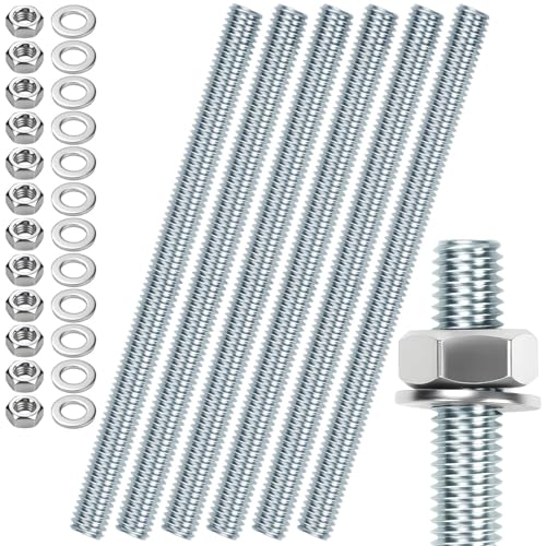 Lot de 6 tiges filetées M10 - Tiges filetées M10 x 200 mm - En acier galvanisé - Avec 12 écrous hexagonaux et 12 rondelles