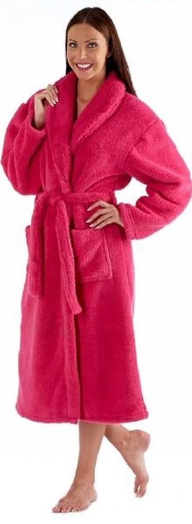 Lady Olga Women's Pink Luxury Soft Fluffy Fleece Dressing Gown Robe Wrap Tie Belt (10/12, )