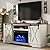 AMERLIFE Fireplace TV Stand with Sliding Barn Door for TVs up to 73", Farmhouse 63" Entertainment Center with Storage Cabinets/Adjustable Shelves, Distressed White & Rustic