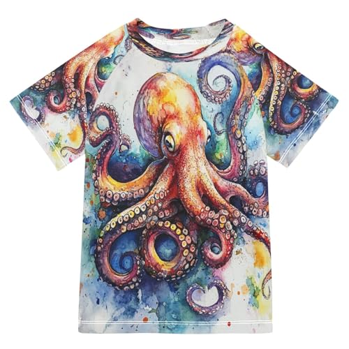 MNSRUU Toddler Boy Rash Guard Short Sleeve Swim Shirt Octopus Print Rashguard 9-10T Beach Shirts Quick Dry