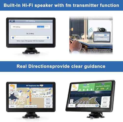 Car GPS Navigator 7-inch Touch Screen Real Voice prompts Turn Direction Speed Limit Warning car GPS Satellite Navigator, Lifetime Free Update World map