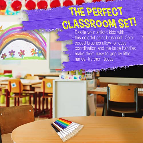 U.s. Art Supply 10-Piece Large Flat Children's Chubby Hog Bristle Tempera Paint Brush Set - Fun Kid's Party, School, Student, Class Craft Painting - Beginners Starter Artist Painting Brush Kit #TOP3