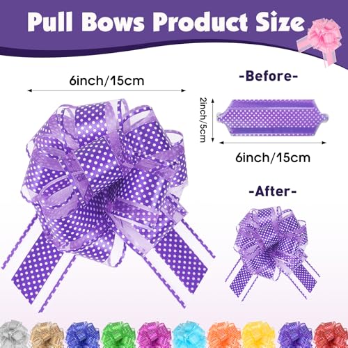 24 Pcs Large Pull Bows for Gift Wrapping,12 Colors 6 Inch Pull Bows for Present Wrapping Gift Baskets Flower Bouquets, Pull Ribbon Gift Bows for Party, Christmas, Valentine\'s Day, Wedding, Birthday.